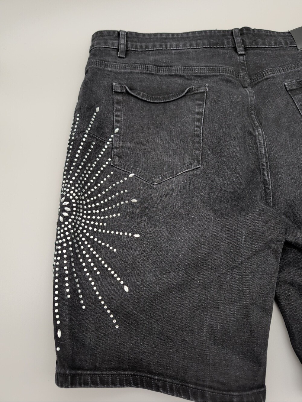 Purple Brand Black Denim Shorts with Silver Studded Sunburst Design Size 38 - Picture 9 of 15